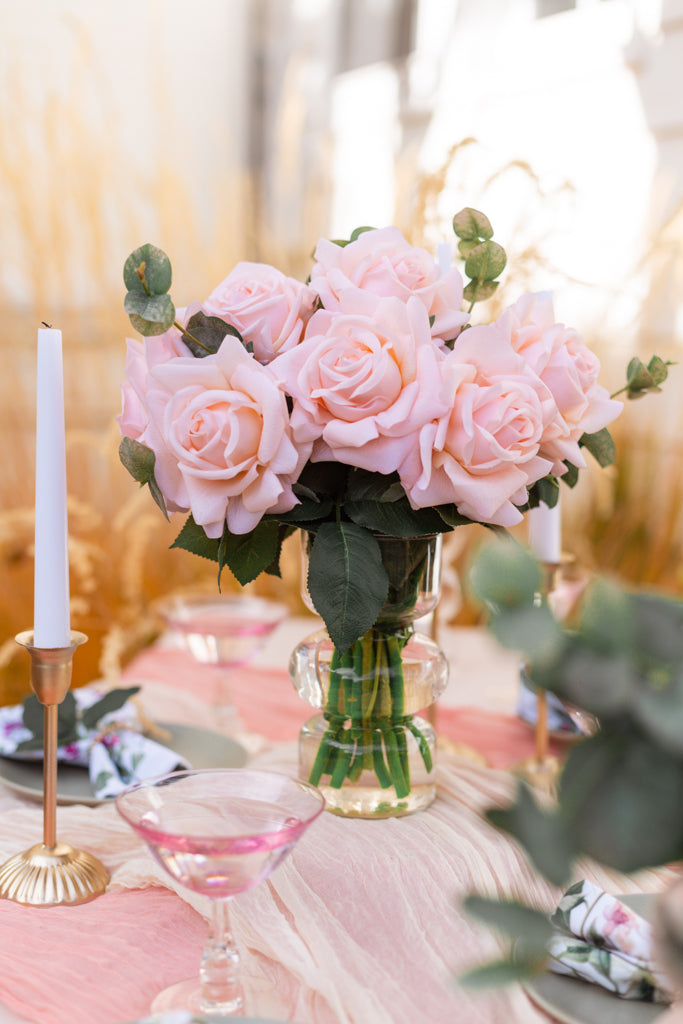 Cora Peach Real Touch Rose Centerpiece – Lifelike Faux Flower Arrangement for Weddings