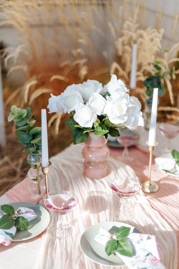 Liza White Petite Real Touch Rose Centerpiece – Lifelike Faux Flower Arrangement for Weddings