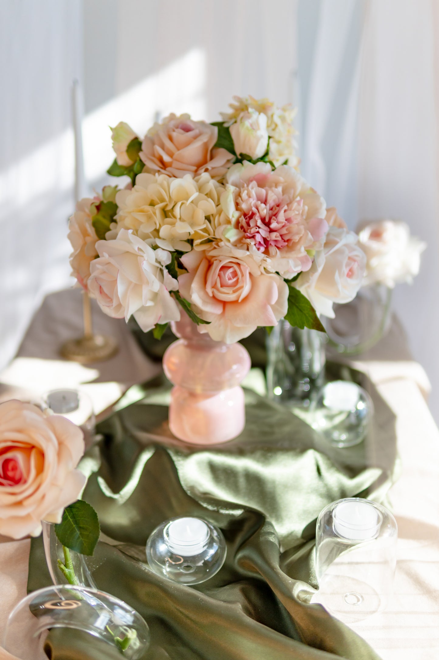 Anthea Pink and Cream Real Touch Centerpiece – Lifelike Faux Wedding Flowers