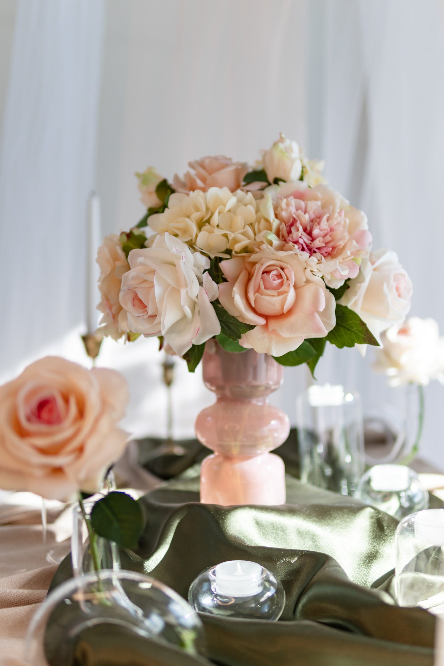 Anthea Pink and Cream Real Touch Centerpiece – Lifelike Faux Wedding Flowers