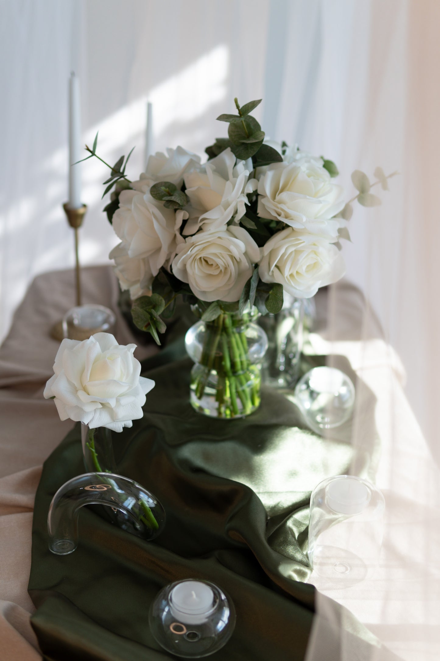 Callista White Real Touch Rose Wedding Centerpiece – Lifelike Faux Floral Arrangement