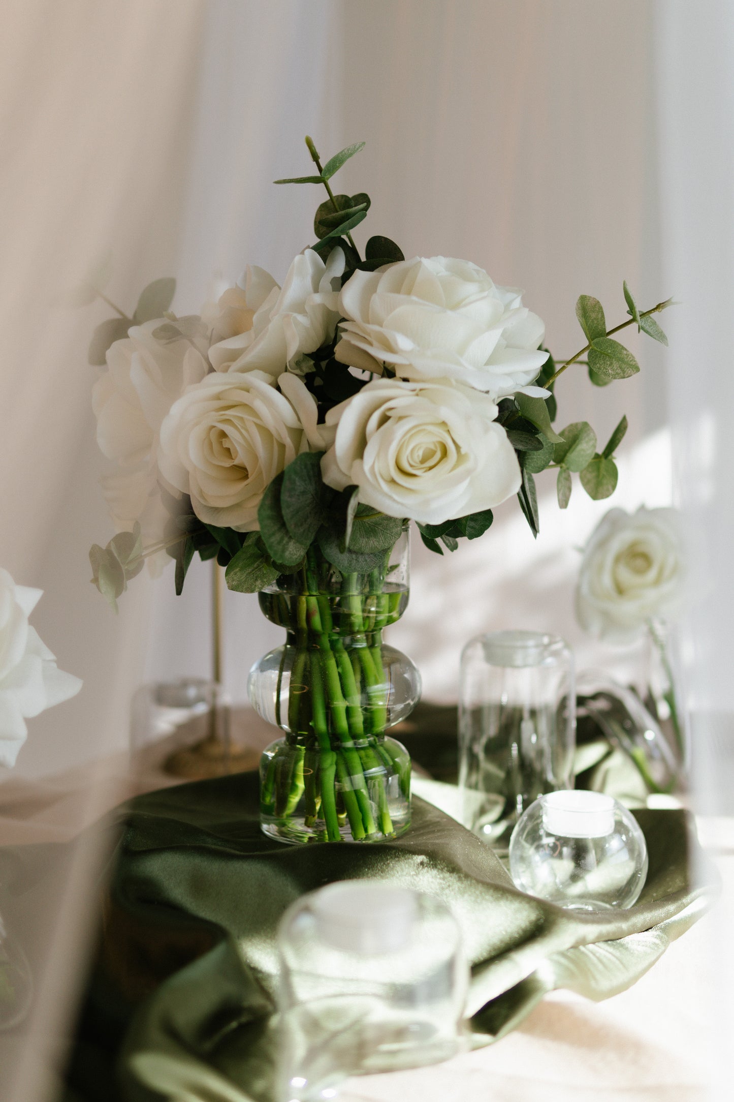 Callista White Real Touch Rose Wedding Centerpiece – Lifelike Faux Floral Arrangement