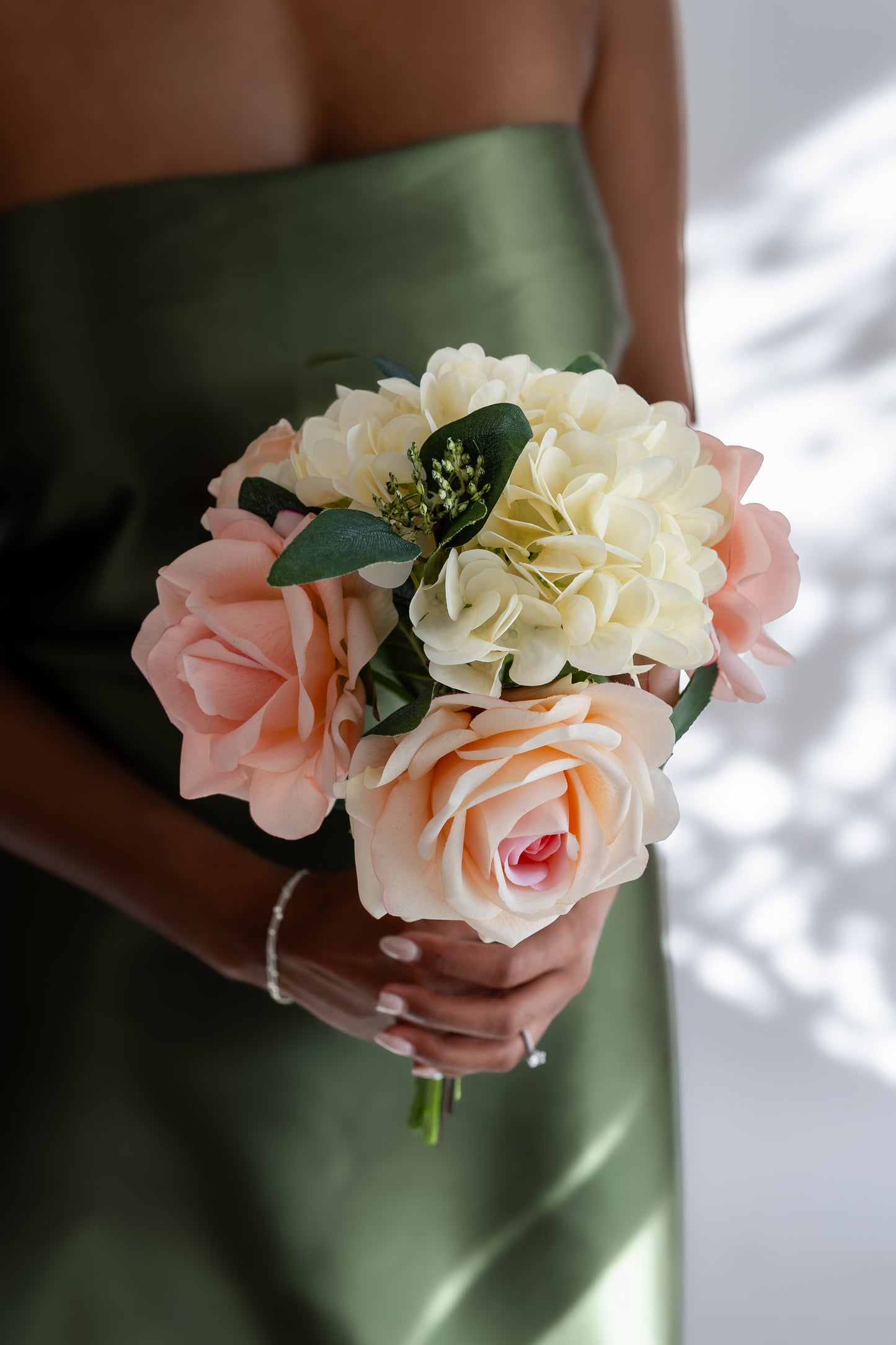 Anthea Pink and Cream Bridesmaid Bouquet – Lifelike Faux Wedding Flowers