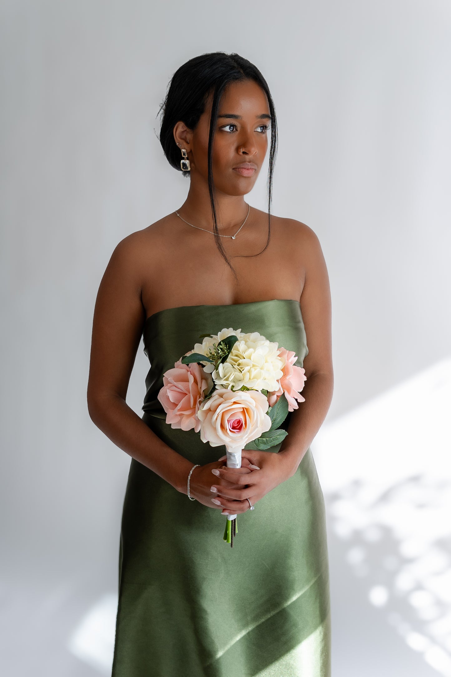 Anthea Pink and Cream Bridesmaid Bouquet – Lifelike Faux Wedding Flowers