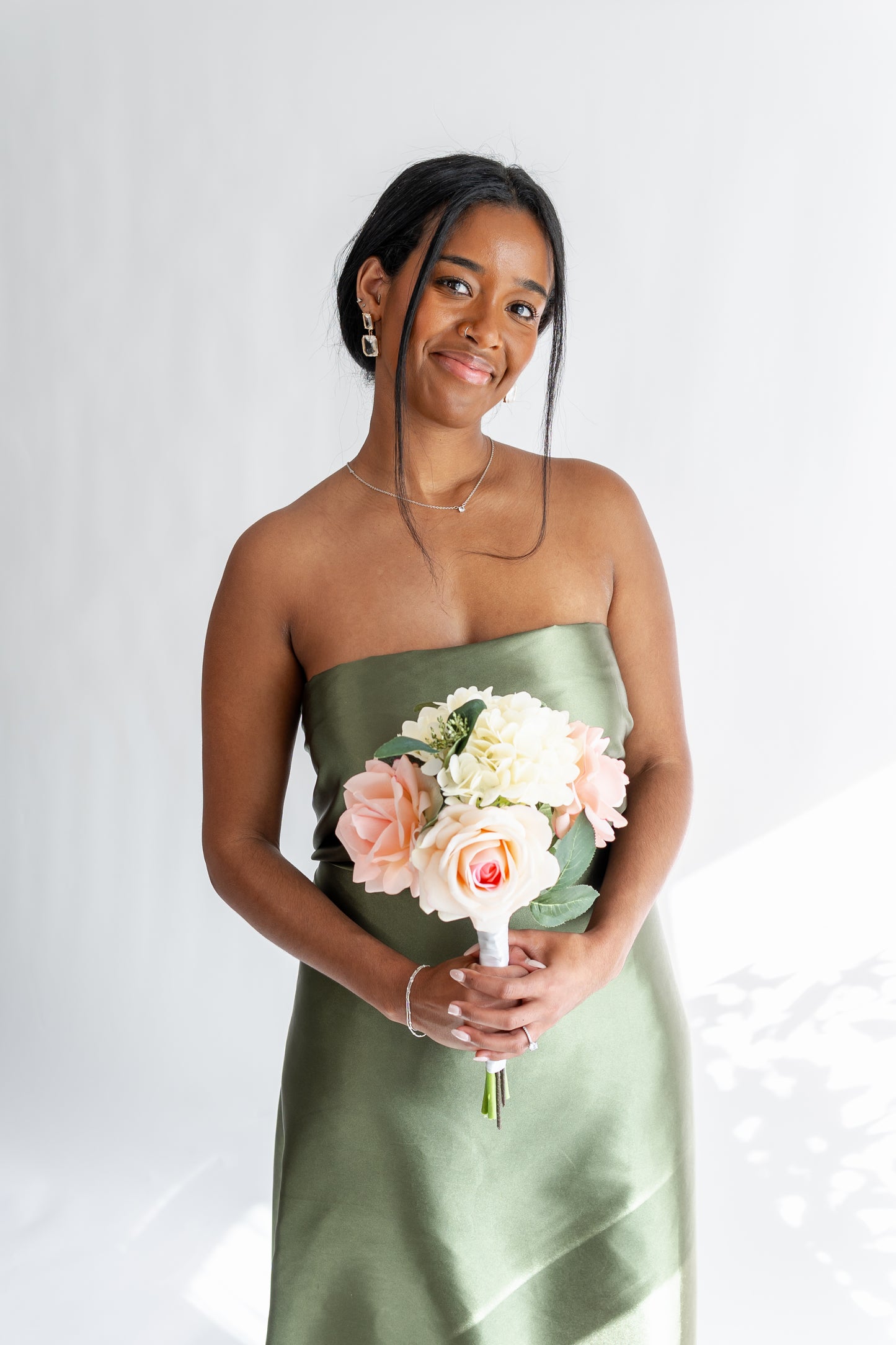 Anthea Pink and Cream Bridesmaid Bouquet – Lifelike Faux Wedding Flowers
