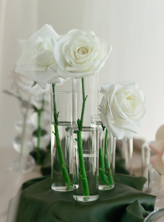 Faux Flower Glassware Centerpiece for Wedding Tablescapes