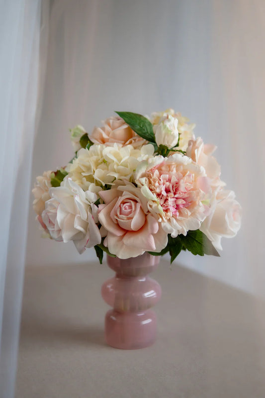 Faux Flower Wedding Centerpiece- Pink Peony, Roses, Greenery