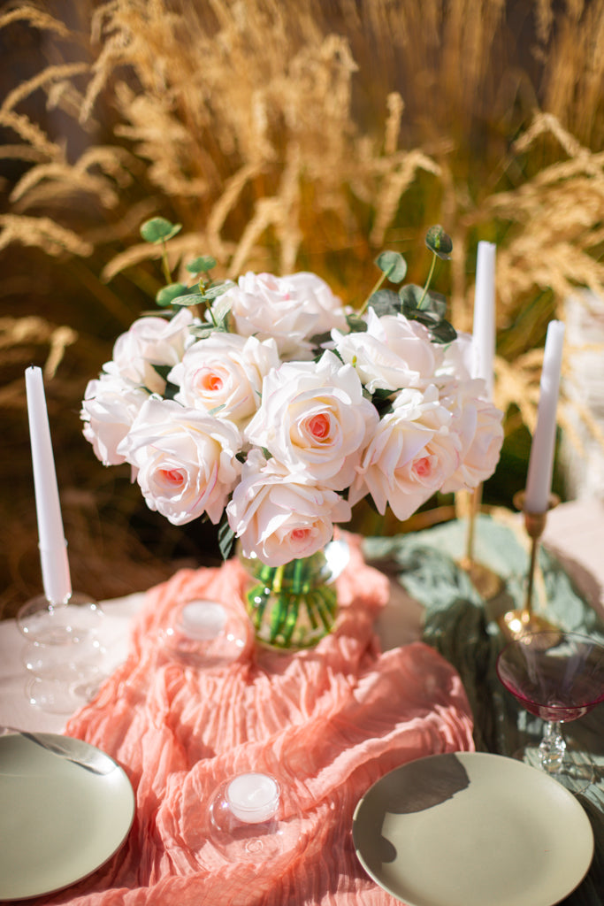 Stella White and Pink Real Touch Rose Wedding Centerpiece – Lifelike Faux Floral Arrangement