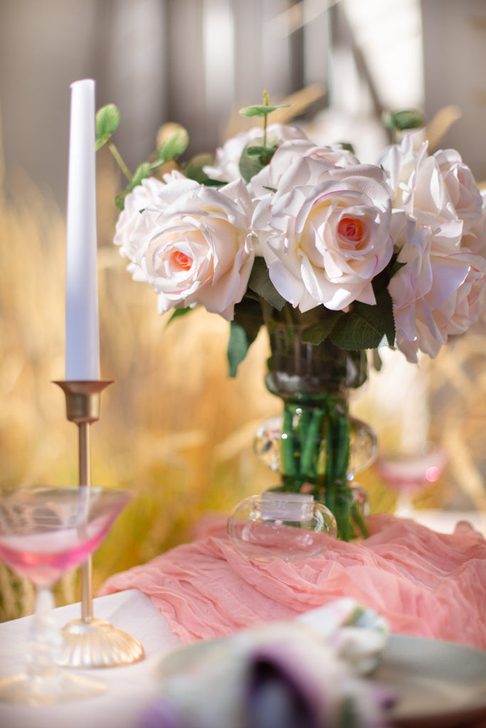 Stella White and Pink Real Touch Rose Wedding Centerpiece – Lifelike Faux Floral Arrangement