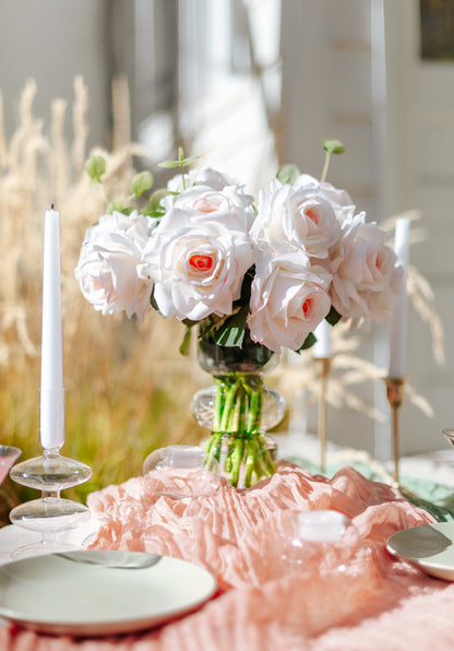 Stella White and Pink Real Touch Rose Wedding Centerpiece – Lifelike Faux Floral Arrangement