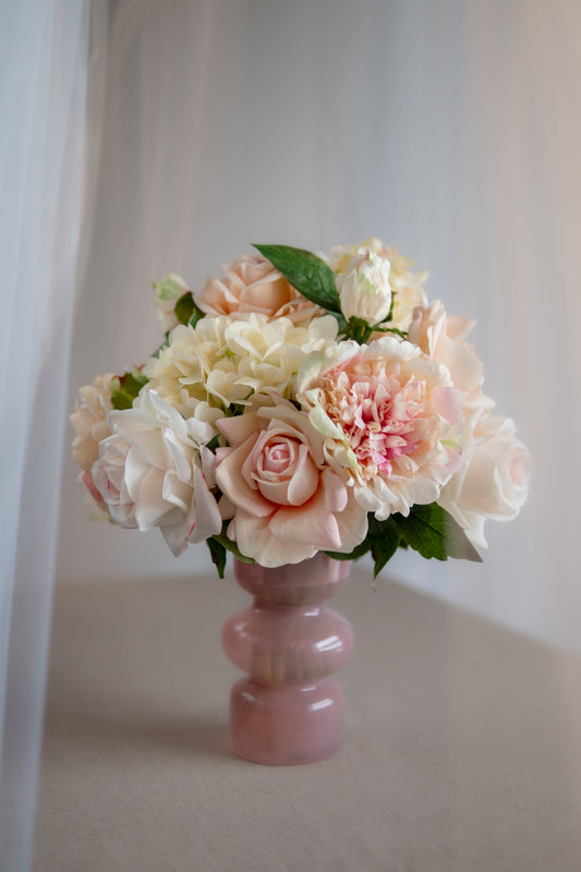 Anthea Pink and Cream Real Touch Centerpiece – Lifelike Faux Wedding Flowers